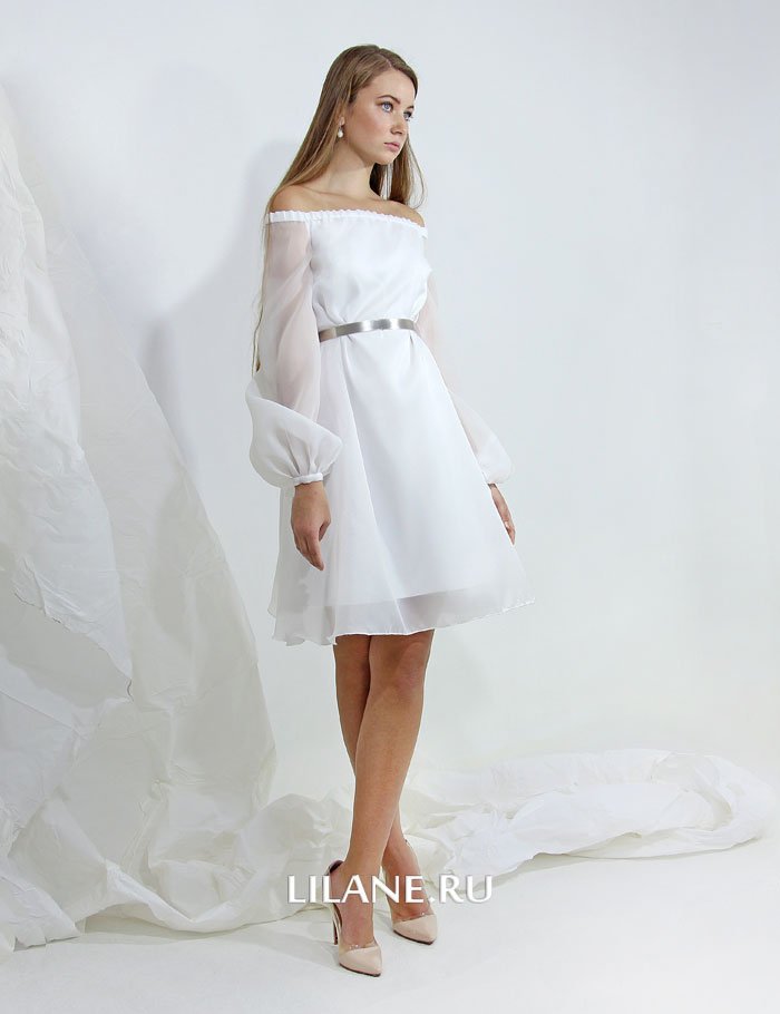 Лёгкое нежное белое свадебное платье Camilla из матовой органзы