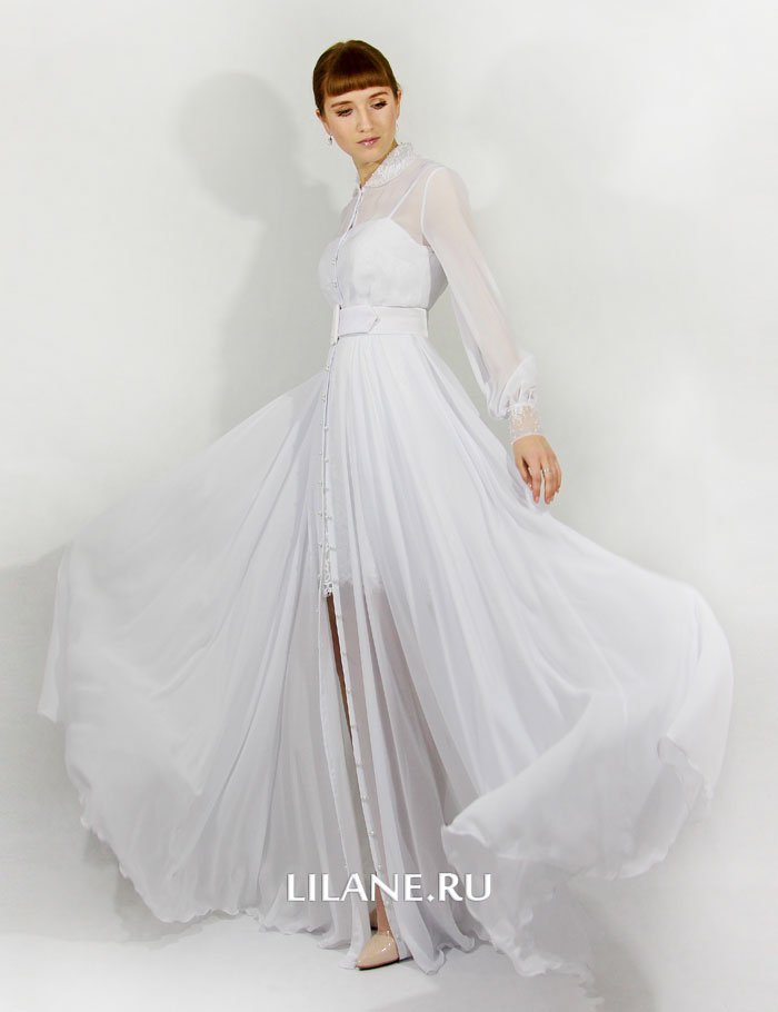 Длинная шифоновая кружевная юбка свадебного платья Agatha
