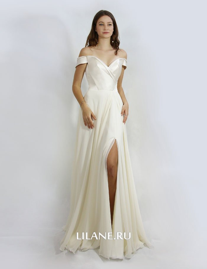 Элегантное современное лаконичное свадебное платье Aleksandra с оригинальным корсетом и съëмными рукавами.