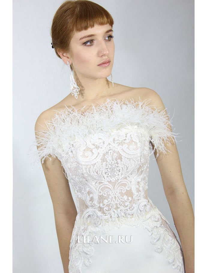Полупрозрачный кружевной корсет на телесной основе свадебного платья Fiona